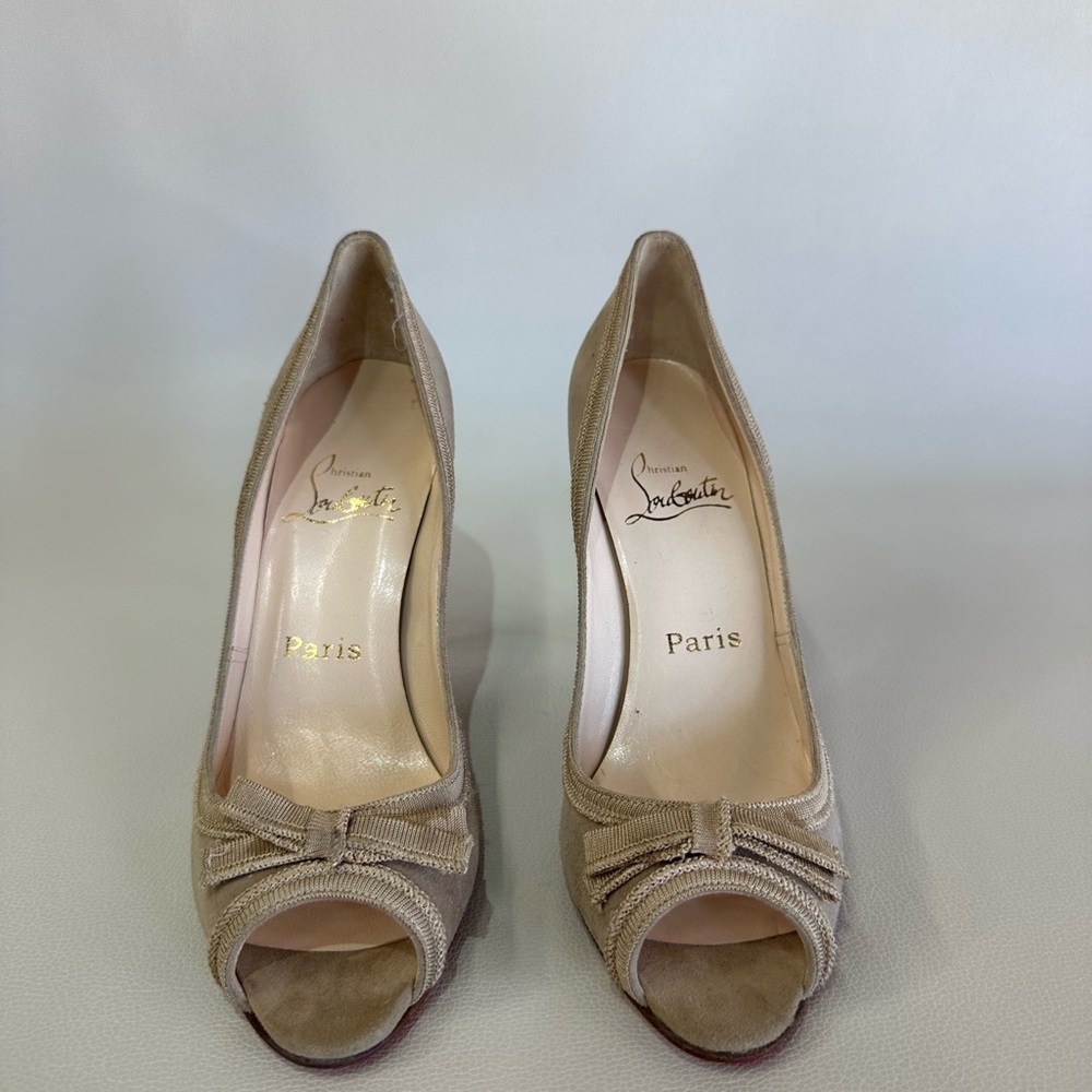 Christian Louboutin Beige Bow Peep-Toe Heels